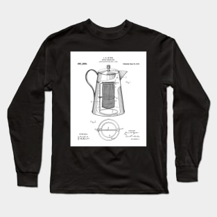 Coffee Percolator Patent - Coffee Shop Art - Black And White Long Sleeve T-Shirt